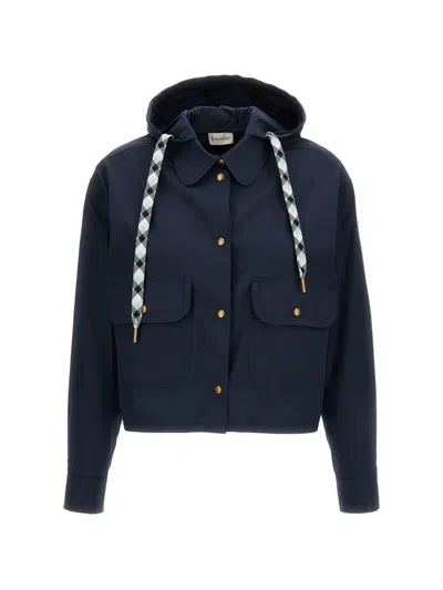 Moncler Hooded Logo-patch Jacket In Blue