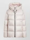 Moncler Hooded Long Puffer Jacket Side Pockets In Neutral