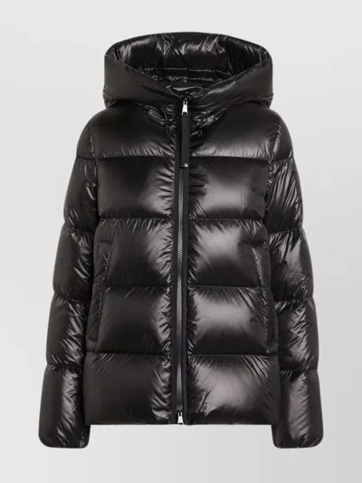 Moncler Hooded Long Sleeve Puffer Jacket In Black