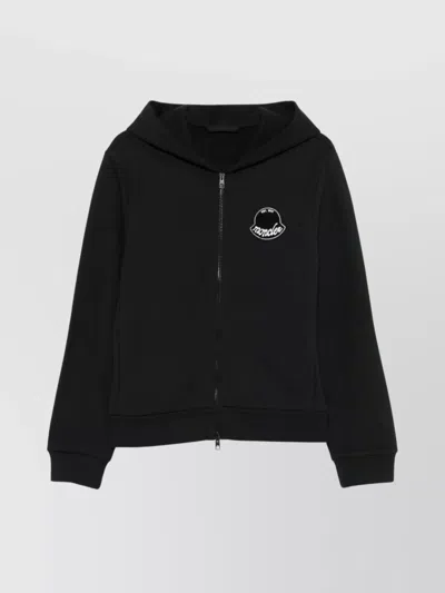 Moncler Hooded Long Sleeve Ribbed Cuffs Cardigan In Black
