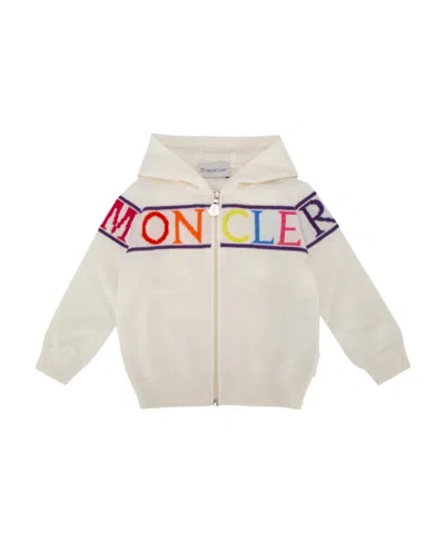 Moncler Hooded Long-sleeved Cardigan In White