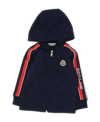 Moncler Hooded Long-sleeved Hoodie In Blue