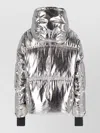 Moncler Hooded Metallic Finish Quilted Jacket Elastic Cuffs In Multi