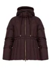 Moncler Estom Vertical-quilted Hooded Short Down Jacket In Burgundy