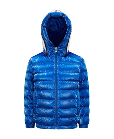 Moncler Hooded Padded Down Jacket In Blue
