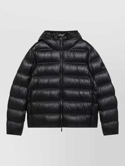 Moncler Hooded Padded Jacket Quilted Texture In Black