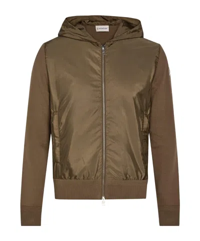 Moncler Hooded Patchwork Jacket In Brown
