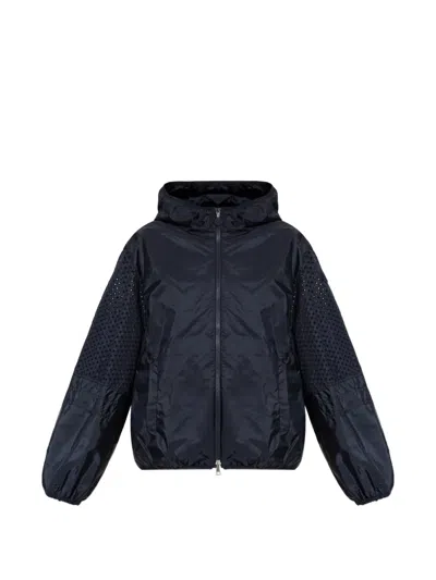 Moncler Hooded Perforated Jacket In Blue