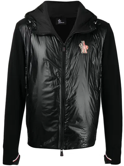 Moncler Hooded Plaid Jacket In Black