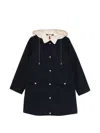 Moncler Begonia Hooded Jacket Drawstring Waist Pockets In Blue