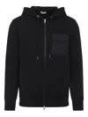 Moncler Hooded Drawstring Cardigan Chest Pocket In Black