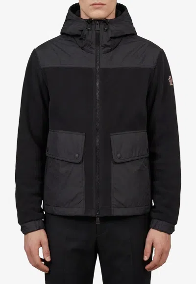 Moncler Hooded Polartec Zip-up Fleece Jacket In Black