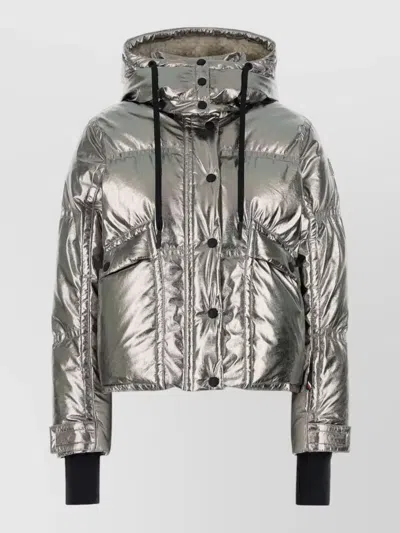 Moncler Hooded Polyester Down Jacket Long Sleeves In Animal Print