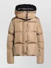 Moncler Hooded Puffer Coat Long Sleeves In Brown