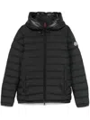 Moncler Black Hooded Down Jacket With Logo In Black