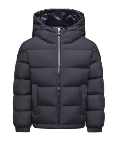 Moncler Kids' Hooded Quilted Jacket In Blue