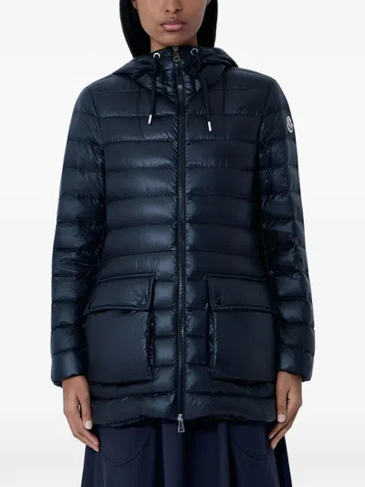 Moncler Hooded Quilted Jacket In Blue