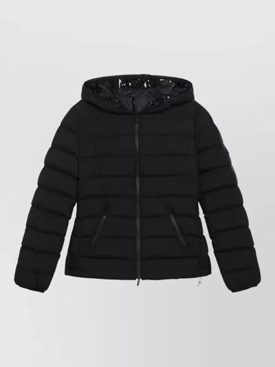 Moncler Hooded Quilted Jacket Elasticated Cuffs Pockets In Black