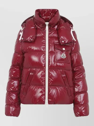 Moncler Down Hooded Quilted Parka Coat In Red