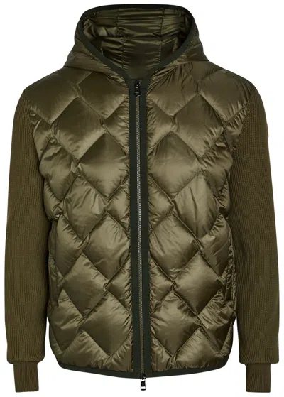 Moncler Hooded Quilted Shell And Cotton-blend Cardigan In Green