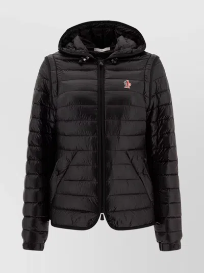 Moncler Hooded Quilted Texture Long Sleeves Jackets In Black