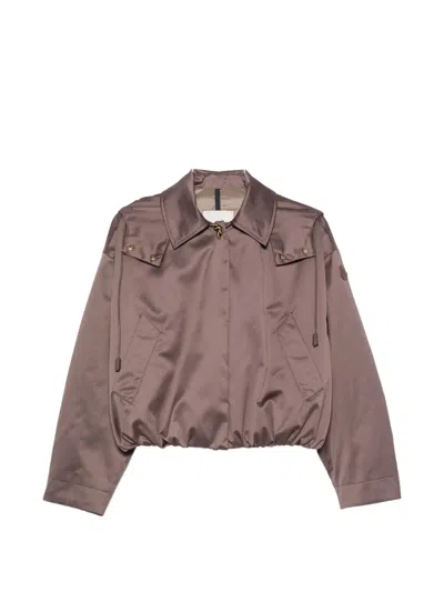 Moncler Hooded Satin Jacket In Brown