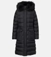 Moncler Hooded Shearling-trimmed Down Jacket In Blue