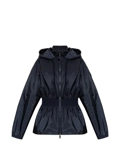 Moncler Hooded Smocked Jacket In Blue