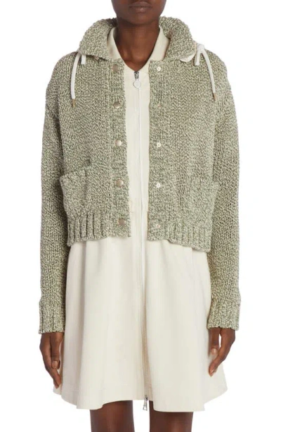 Moncler Rib-knit Hooded Cardigan In Green