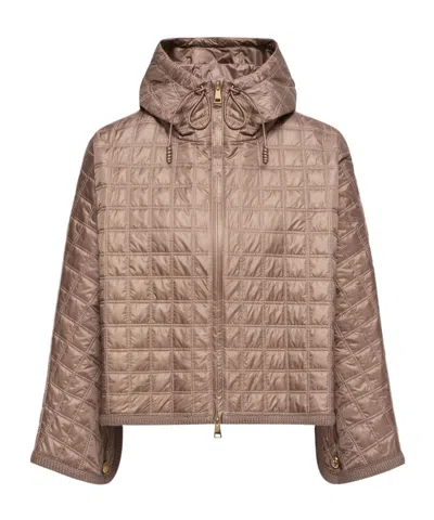 Moncler Hooded Square-quilted Padded Cape In Brown