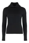 Moncler Wool-blend Ribbed Hooded Sweater In Black