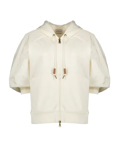 Moncler Cotton Sweatshirt With Nylon Sleeves In White