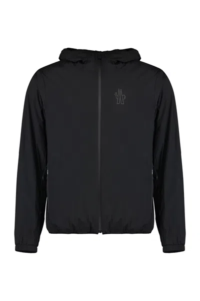 Moncler Hooded Tech Fabric Raincoat In Black