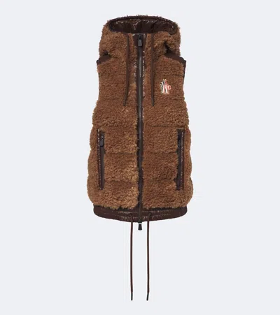 Moncler Grenoble Teddy-style Hooded Insulated Vest In Yellow