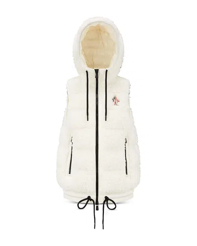 Moncler Hooded Teddy Puffer Vest In Cream