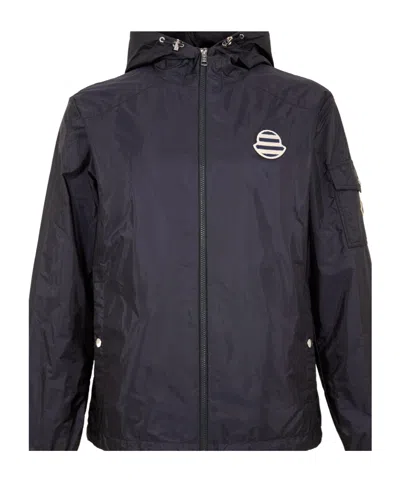 Moncler Hooded Windbreaker In Blue