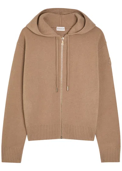 Moncler Hooded Wool And Cashmere-blend Cardigan In Brown