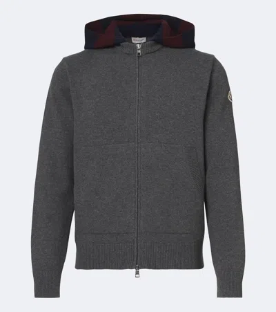 Moncler Hooded Wool And Cashmere Zip-up Cardigan In Gray