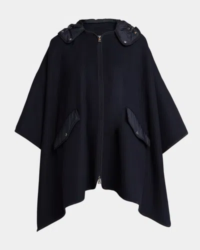 Moncler Hooded Zip-front Cape In Blue