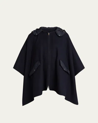 Moncler Hooded Zip-front Cape In Blue