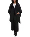 Moncler Hooded Zip Front Cape Wool-blend Jacket In Black