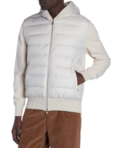 Moncler Hooded Zip Front Quilted Jacket In Light Beige