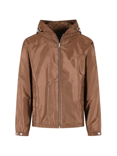 Moncler Nylon Remoray Hooded Jacket Adjustable Cuffs In Brown