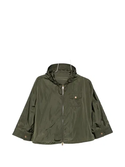 Moncler Hooded Zip-up Cape In Green