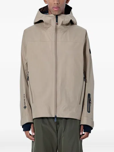 Moncler Hooded Zip-up Jacket In Brown