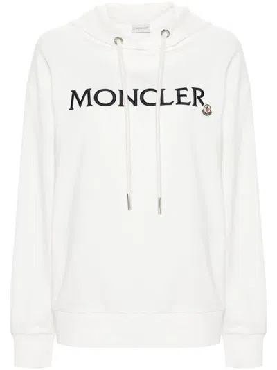 Moncler Embroidered Logo Hoodie In White