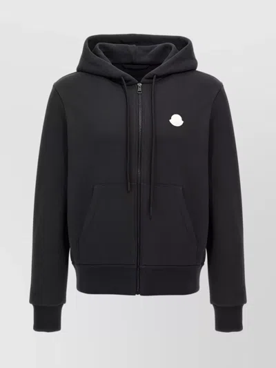 Moncler Hoodie Logo Front Pockets In Black