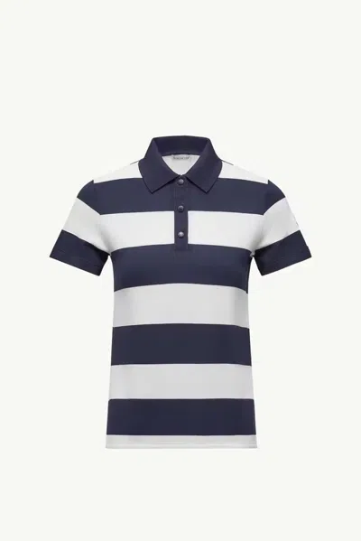 Moncler Horizontal-striped Cotton Polo In Navy