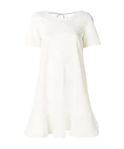 Moncler Horn-shaped Lotus Leaf Edge Dress In White
