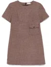 Moncler Houndstooth Wool Mini Dress In Red